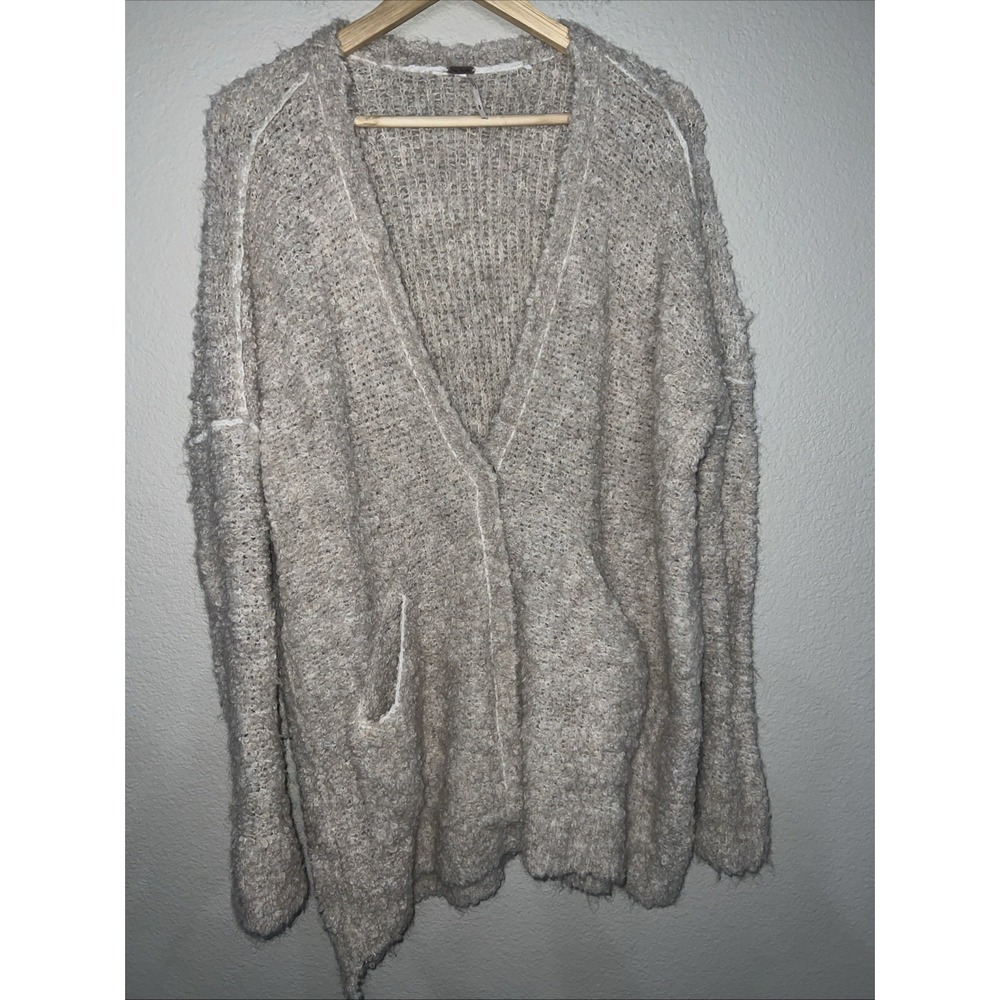 Free People Womens Boucle Cardigan Sweater oversized chucky knit alpaca SMALL